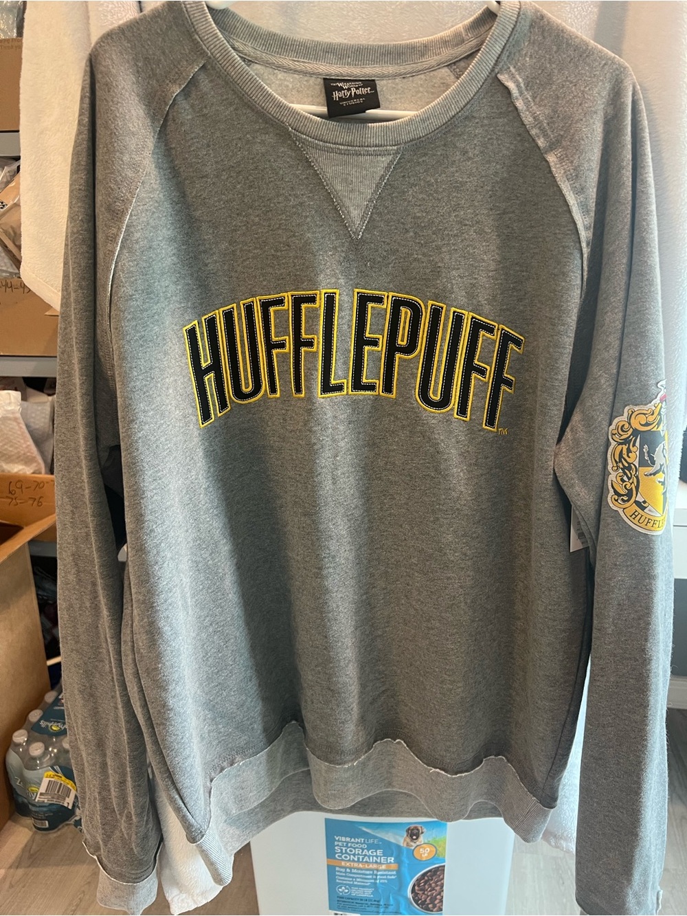 Warner Bros. Hufflepuff Grey Crewneck Sweater with Yellow Accent